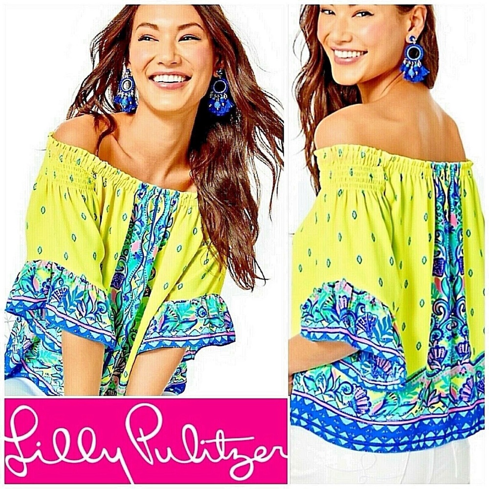 Lilly Pulitzer Fawna Off Shoulder Lileeze Top small Pineapple Rivera Loro